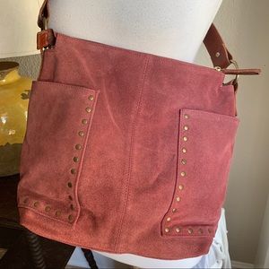 ANABAGLISH Sundance Rust Red Suede Tote Satchel Shoulder Bag Purse Brass Studs
